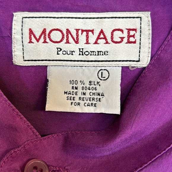 MONTAGE Silk Extra Long Oversized 2 Pocket Button Up Shirt - Picture 13 of 16